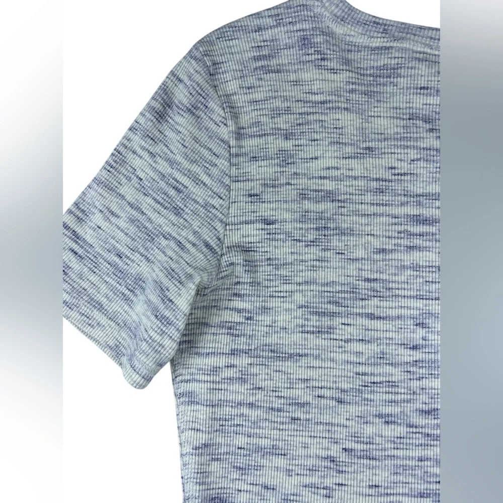 Theory Heathered Blue and Heathered Cream Short Sleeve Mini Dress - Picture 10 of 15
